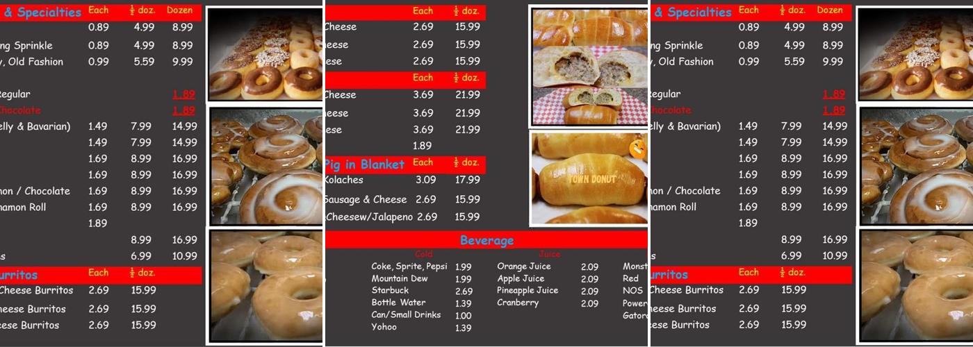 Town Donut & Breakfast Covington Menu