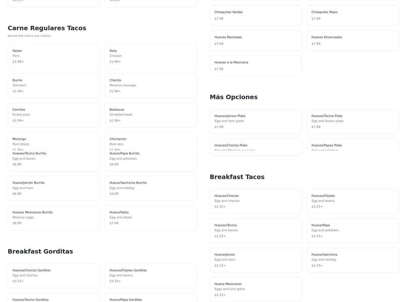 Pancho Tacos Menu