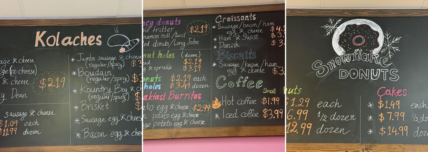 Snowflake Donuts Menu