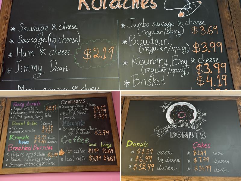 Snowflake Donuts Menu