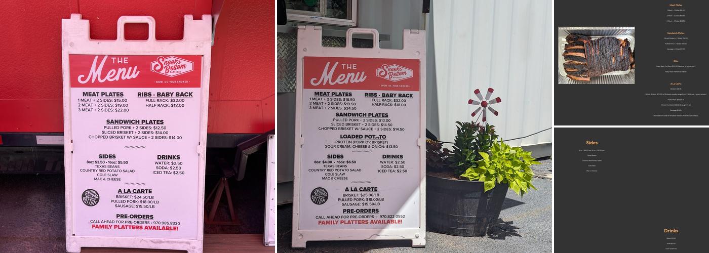 Snooks Bottom Barbecue Menu