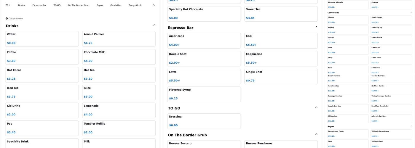 Doug's Diner Menu