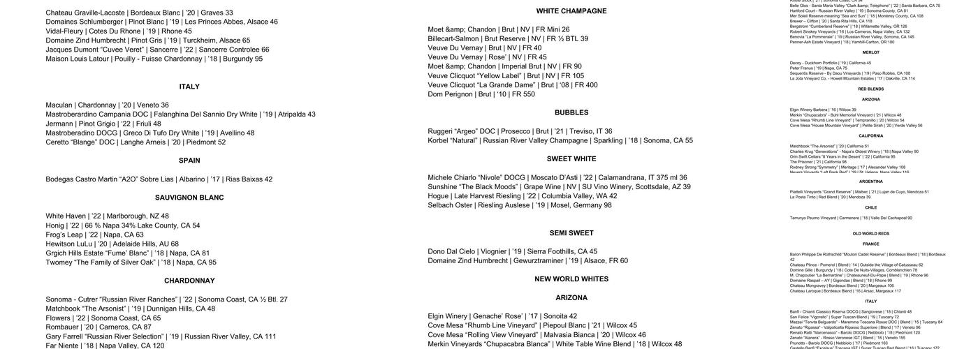 Frashers Tavern Menu