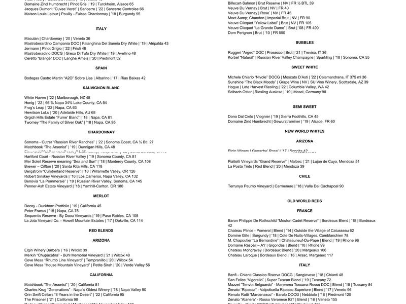 Frashers Tavern Menu