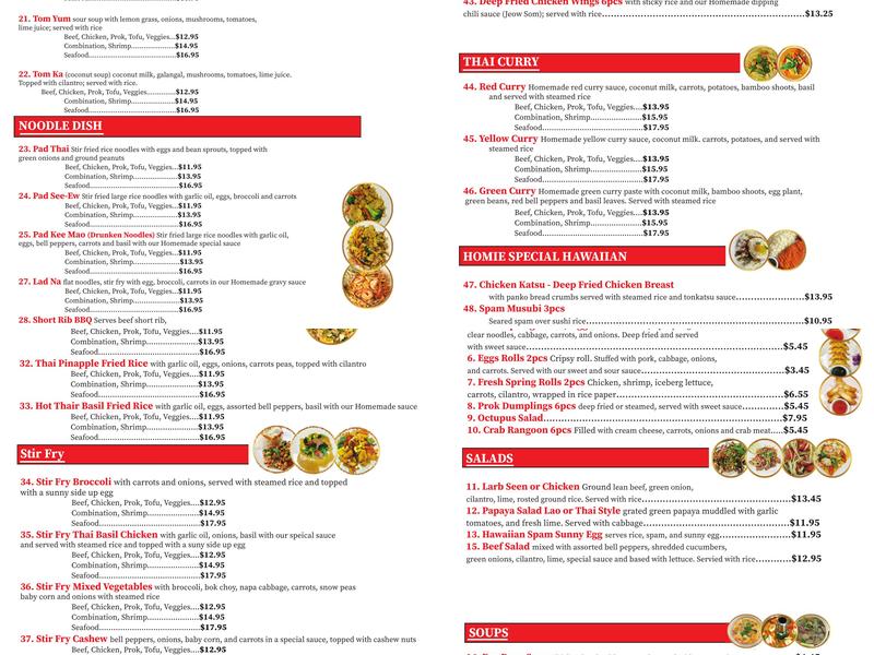 Homie Thai Food and Grilled Menu