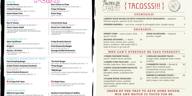 Tavern On Point Menu