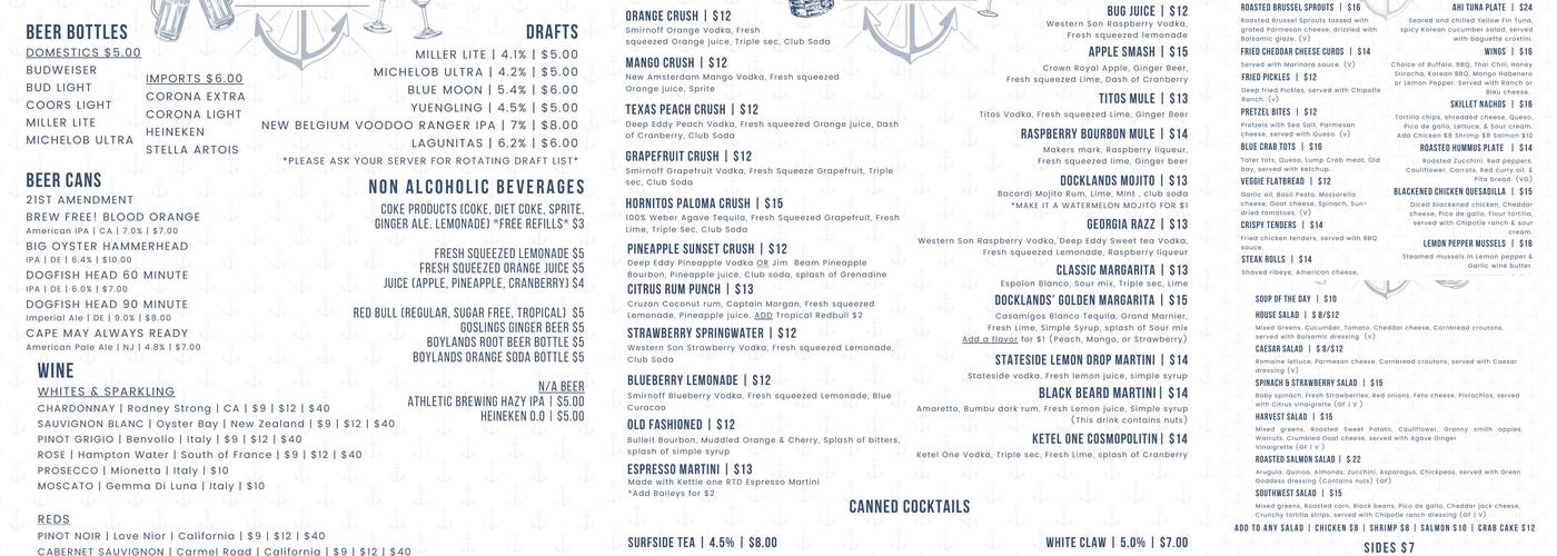 Docklands Riverfront Menu