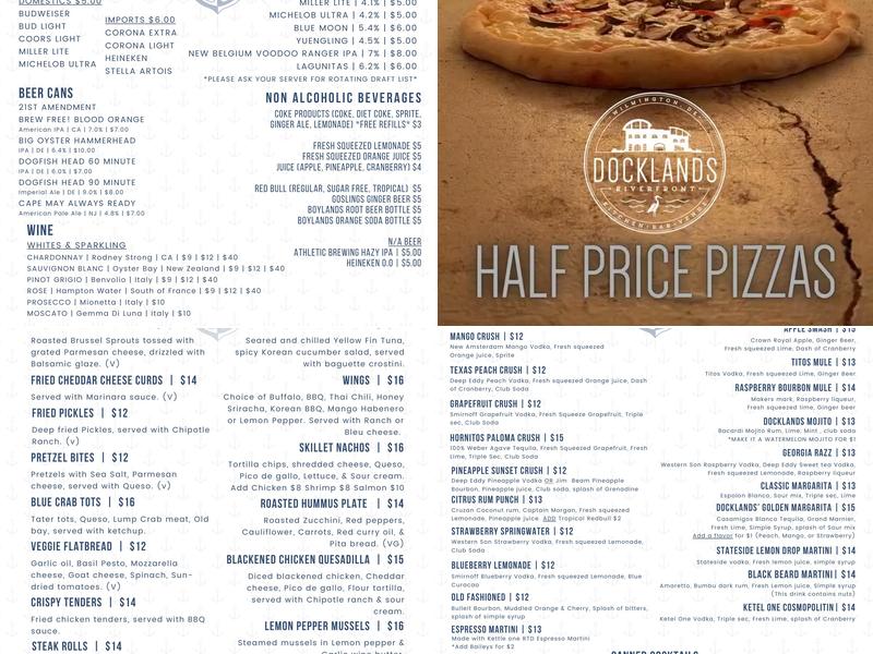 Docklands Riverfront Menu