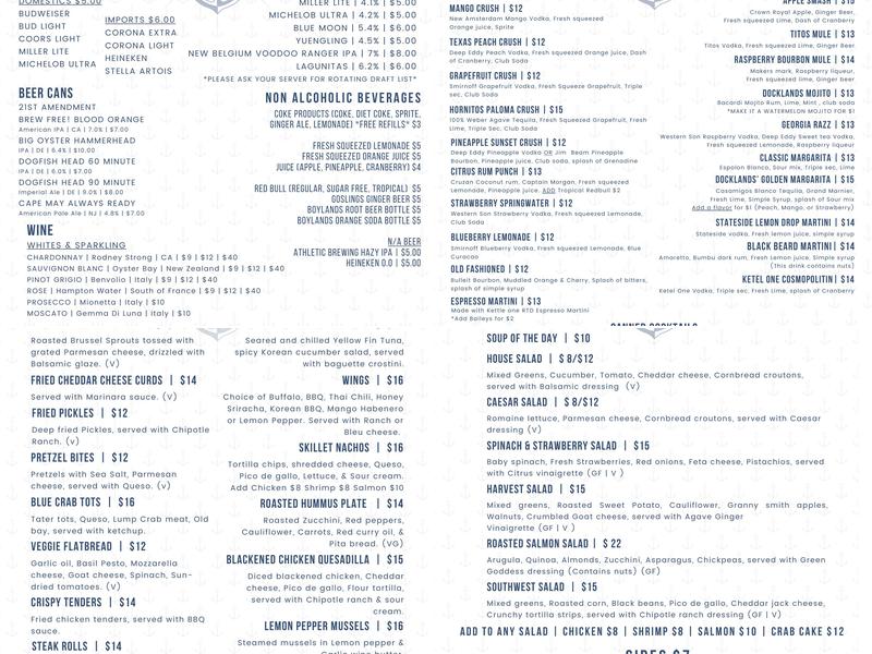 Docklands Riverfront Menu