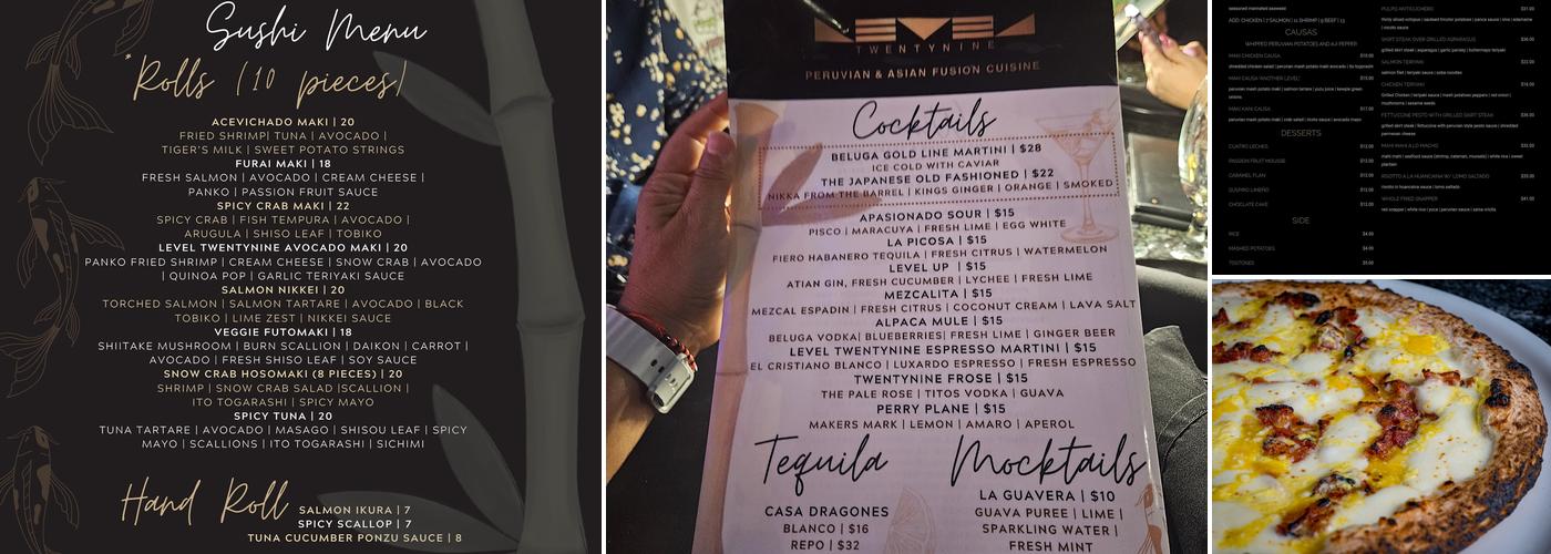 Level TwentyNine Peruvian & Asían Cuisine Menu