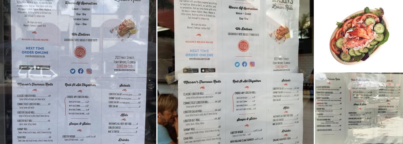 Mason's Famous Lobster Rolls Menu