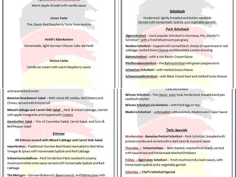 Rhein-Stube Menu