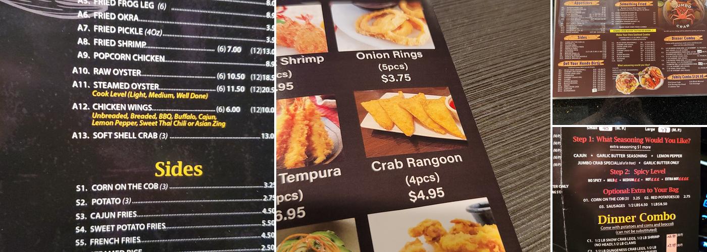 Jumbo Crab To Go Menu