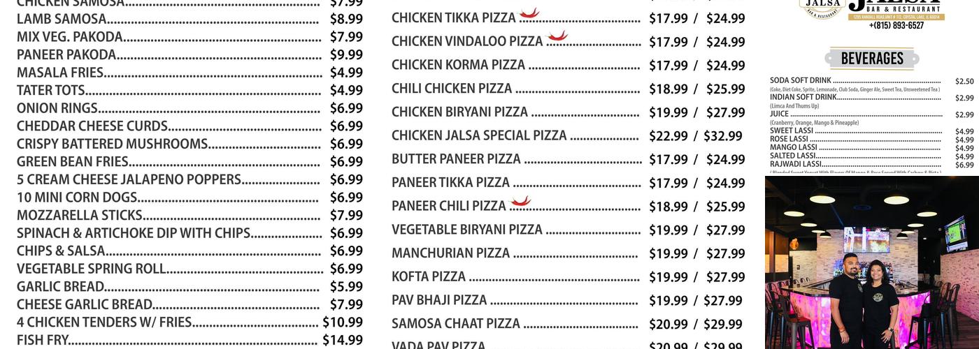 Jalsa Indian Bar and Restaurant Menu