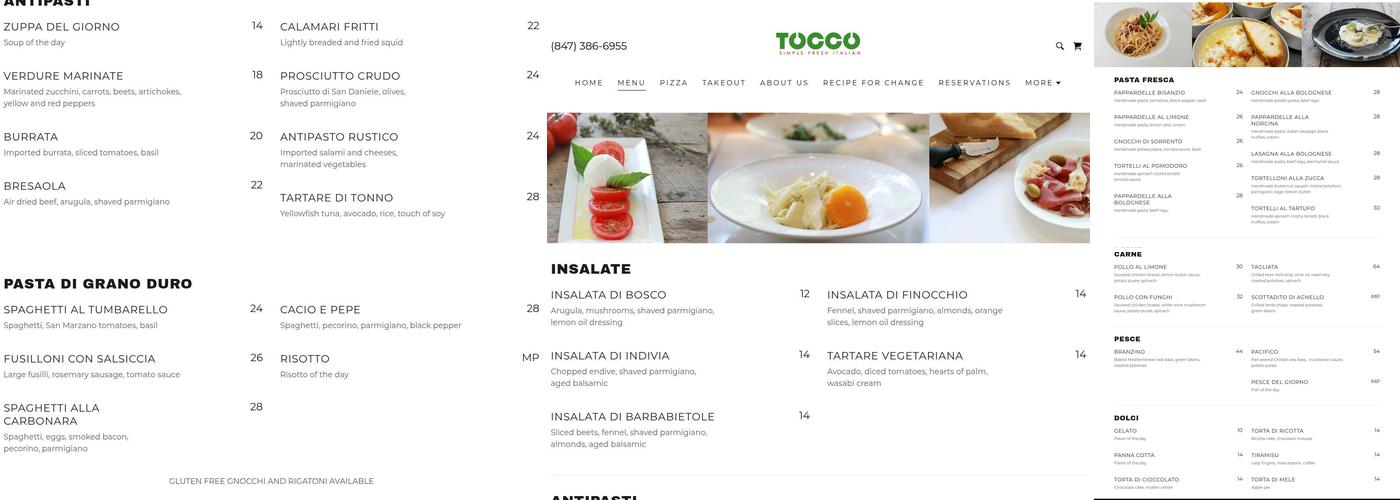 Tocco Menu
