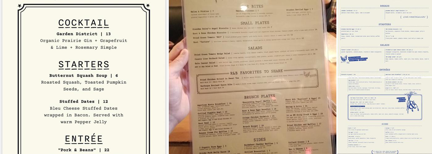 Root & Bone - Indianapolis Menu