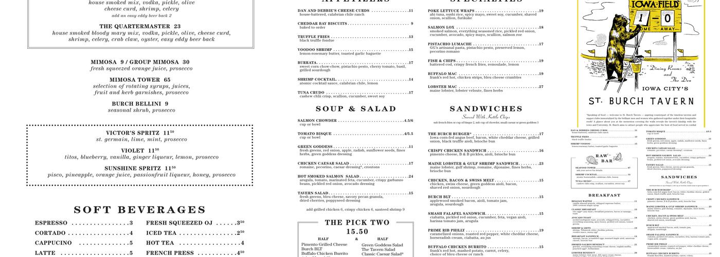 St. Burch Tavern Menu