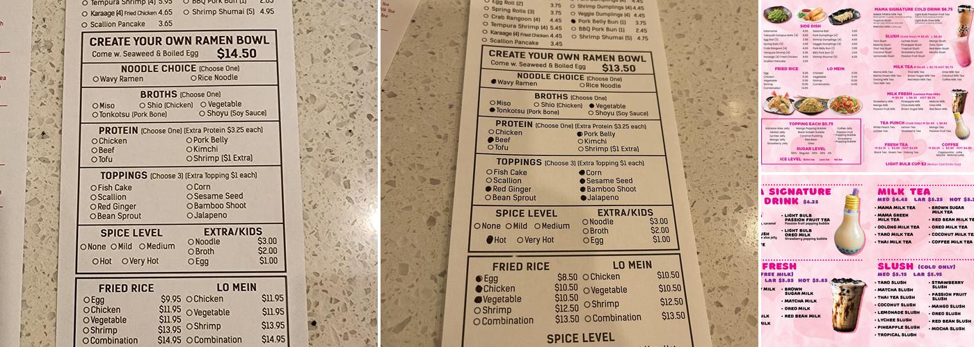 Mama Ramen Menu