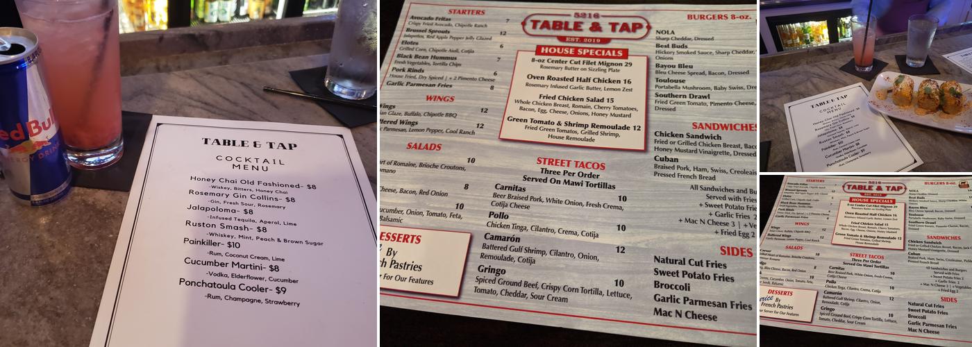 5216 Table & Tap Menu