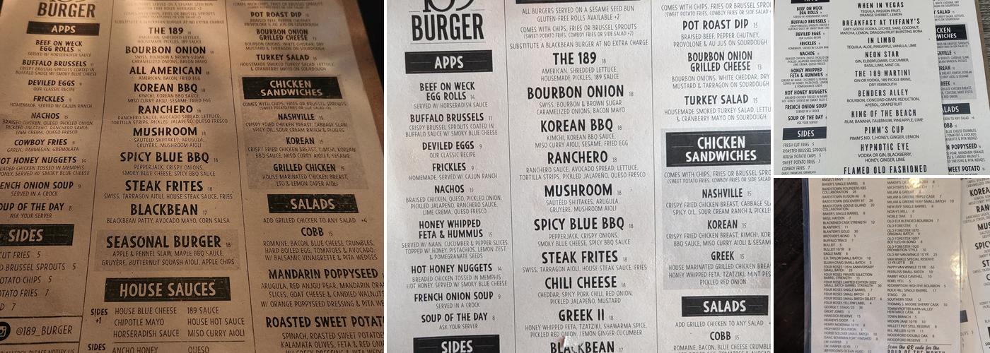 189 Burger Menu