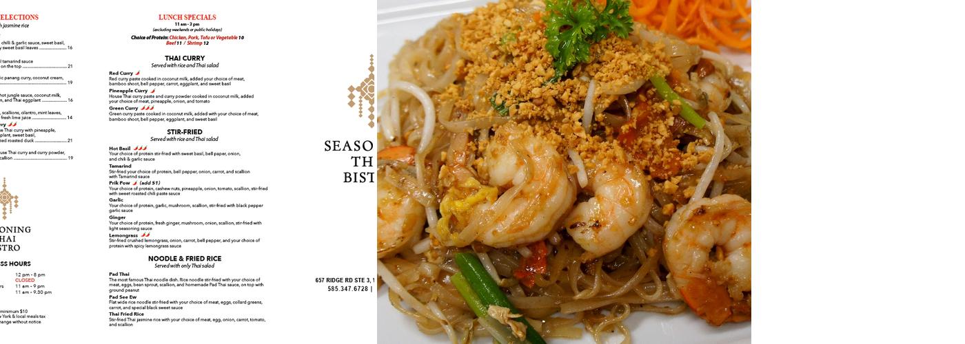 Seasoning Thai Bistro Webster Menu