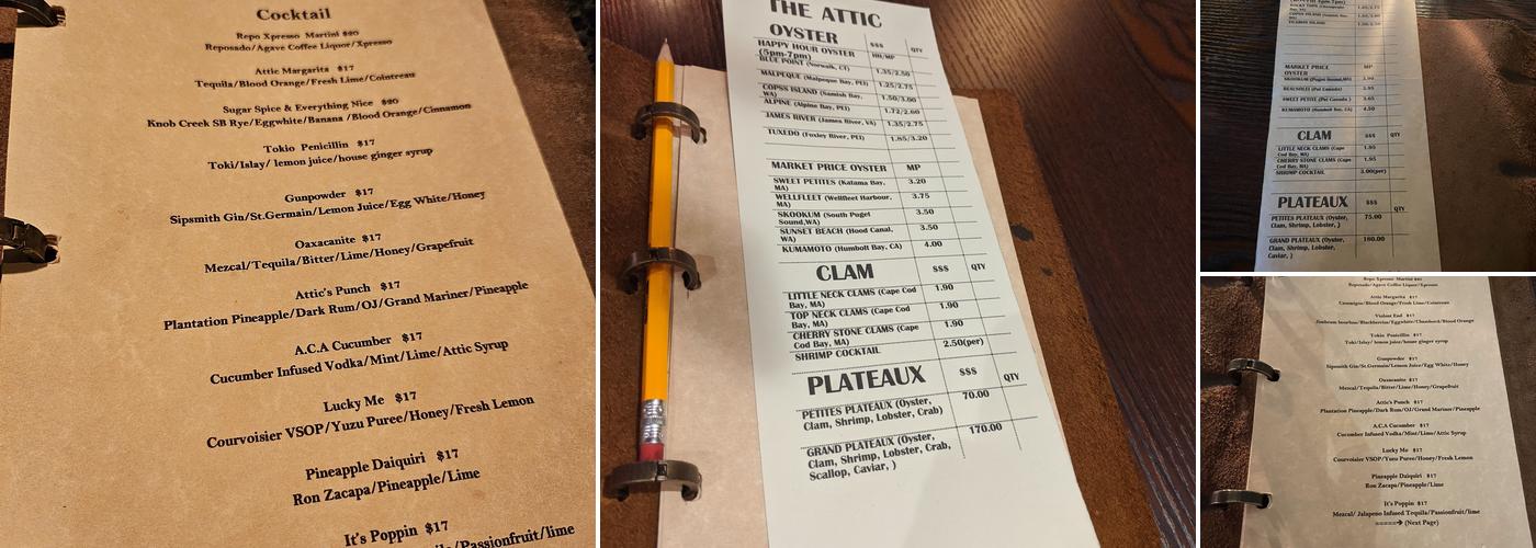 The Attic Menu