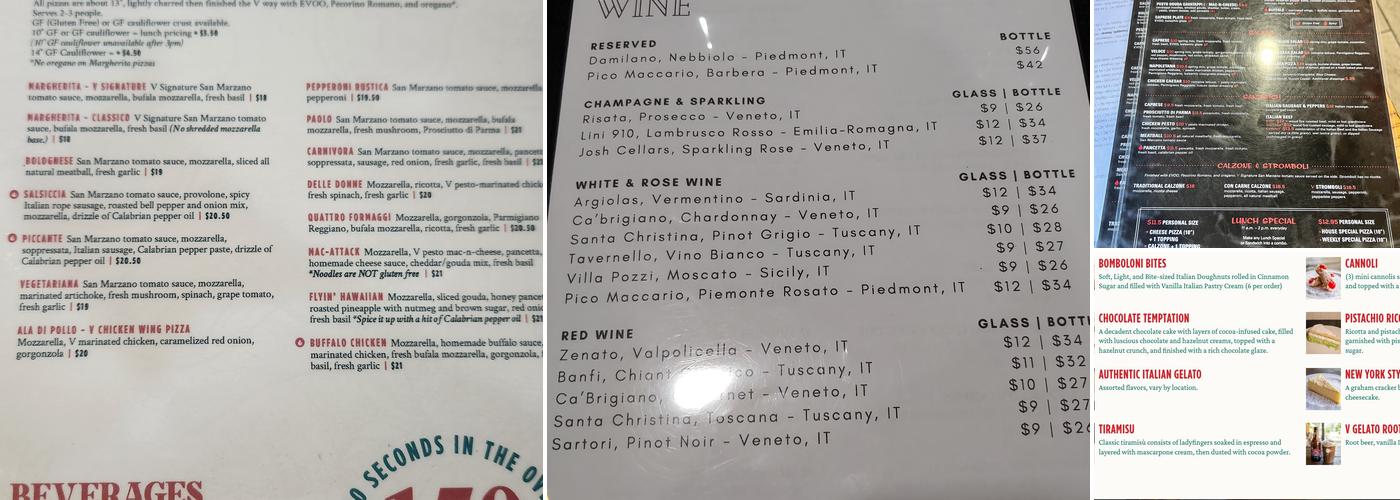 V Pizza - Cary Menu