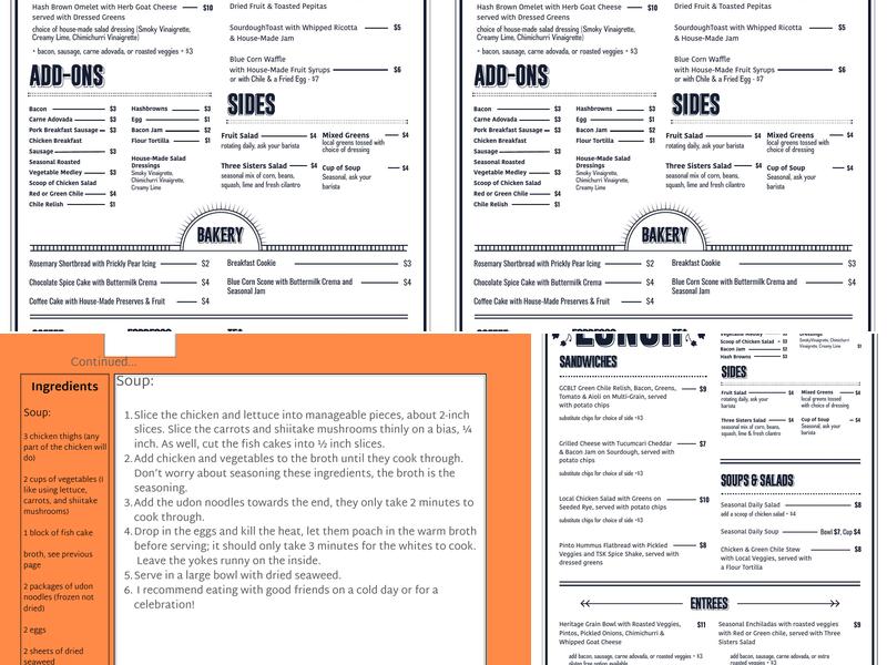 Three Sisters Kitchen Menu