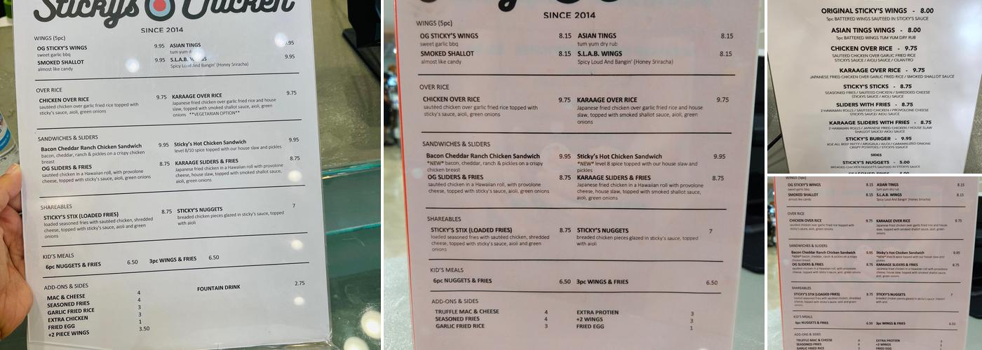 Sticky's Chicken Menu