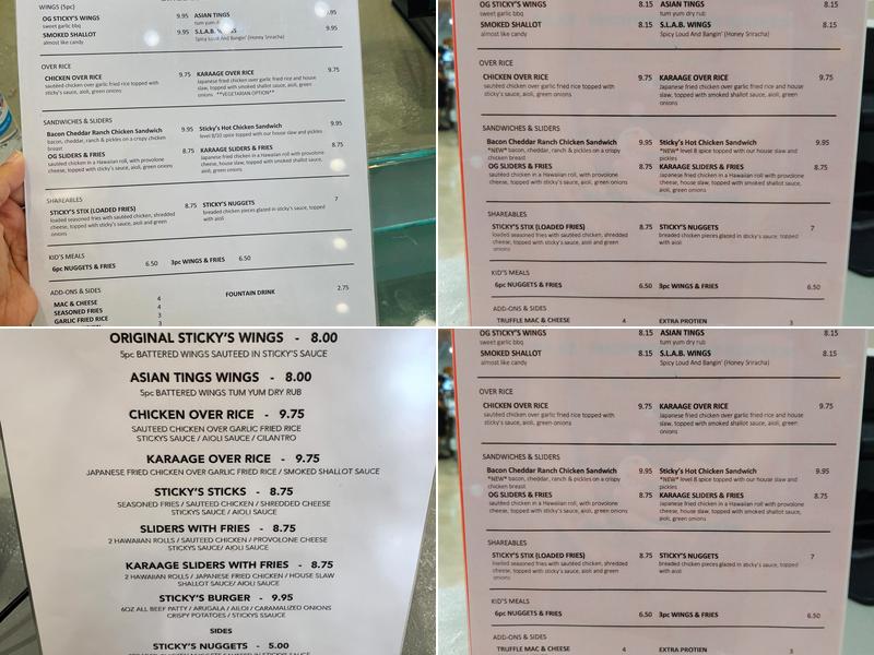 Sticky's Chicken Menu