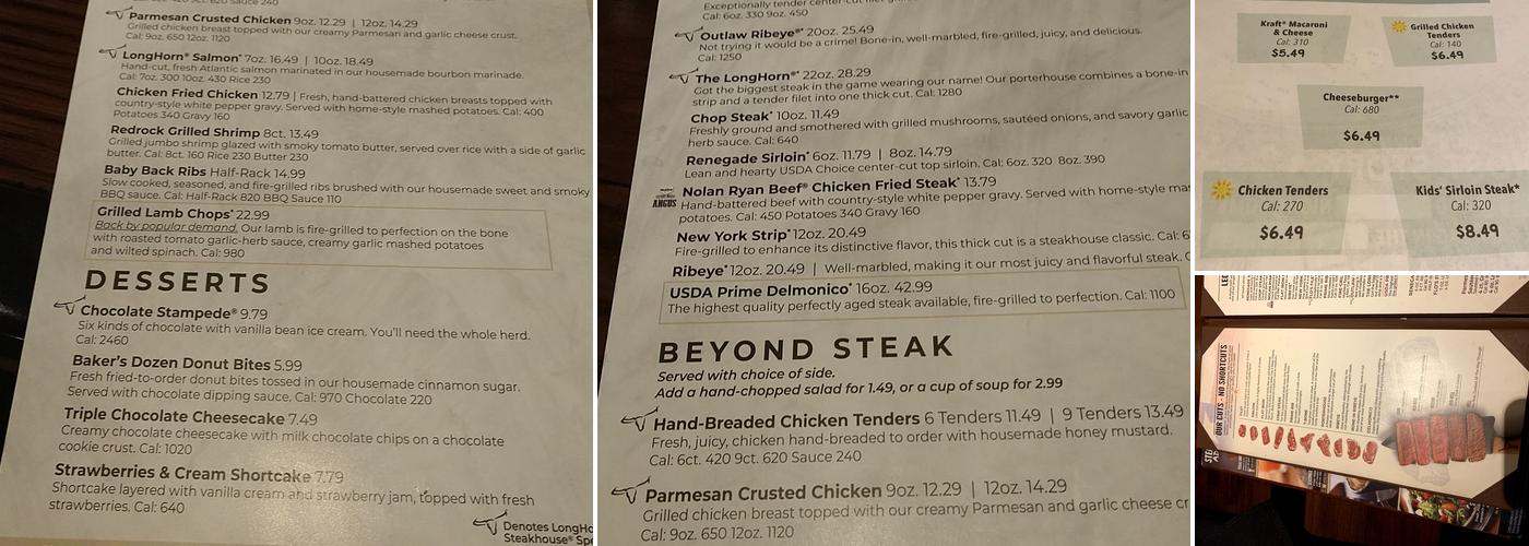 LongHorn Steakhouse Menu