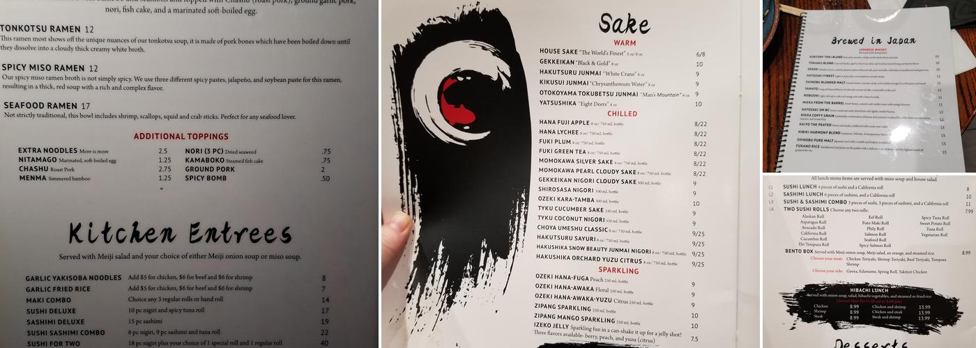 Meiji Experience Japan Menu