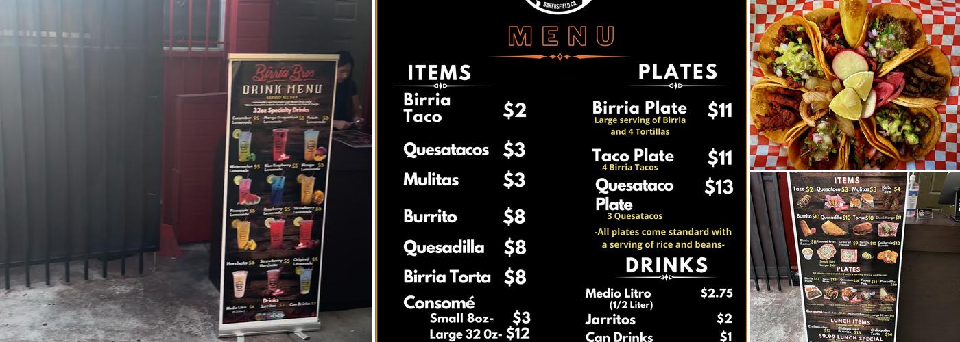 Birria Bros Menu