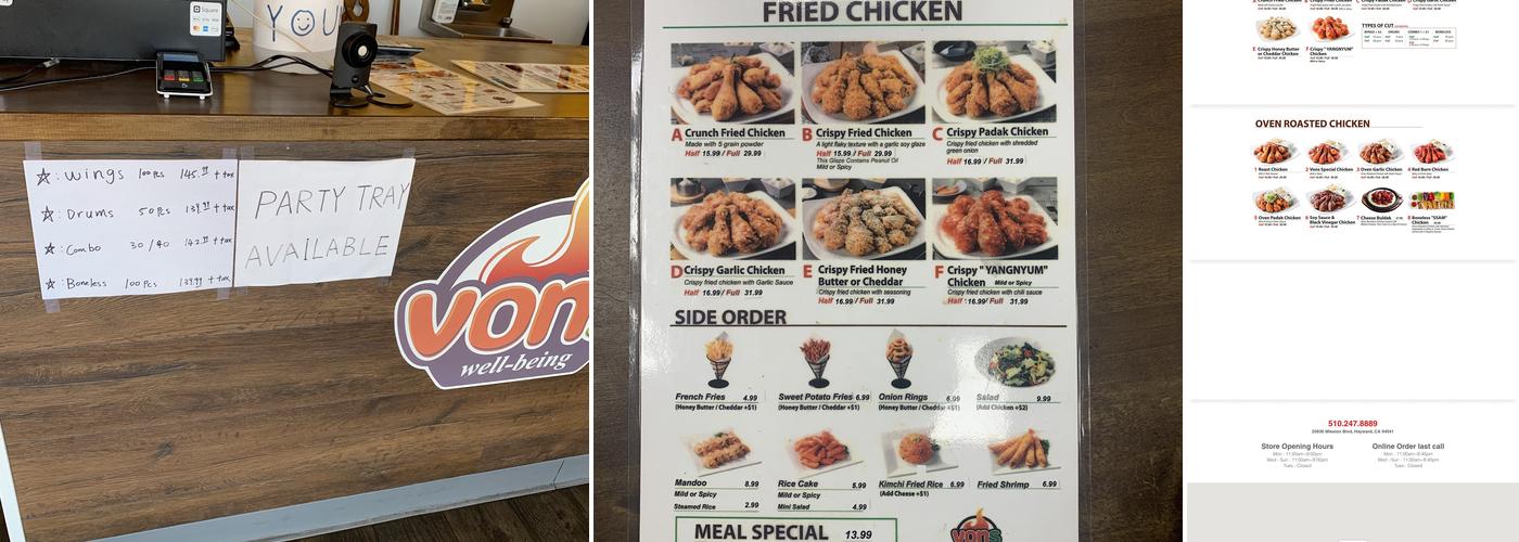 Vons Chicken Hayward Menu