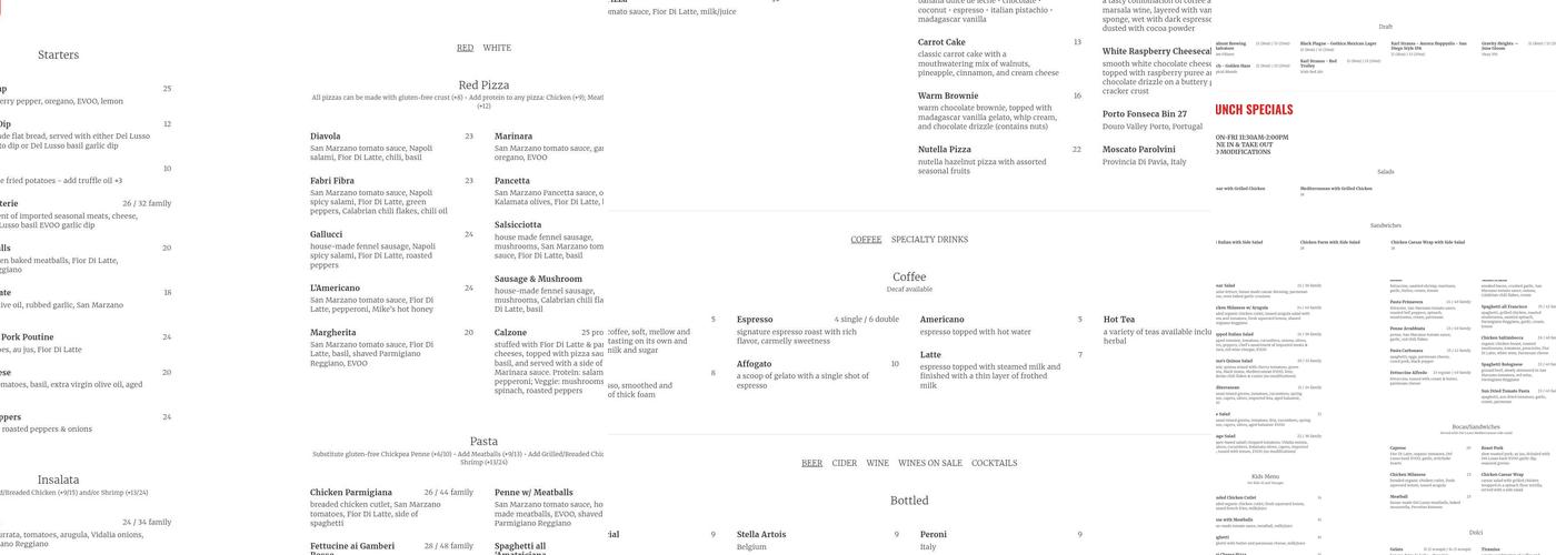 Del Lusso Pizza Menu