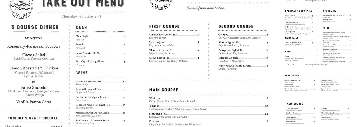The Knotted Apron Menu