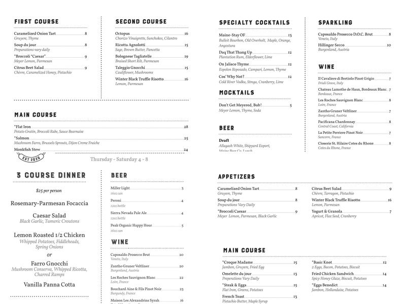 The Knotted Apron Menu
