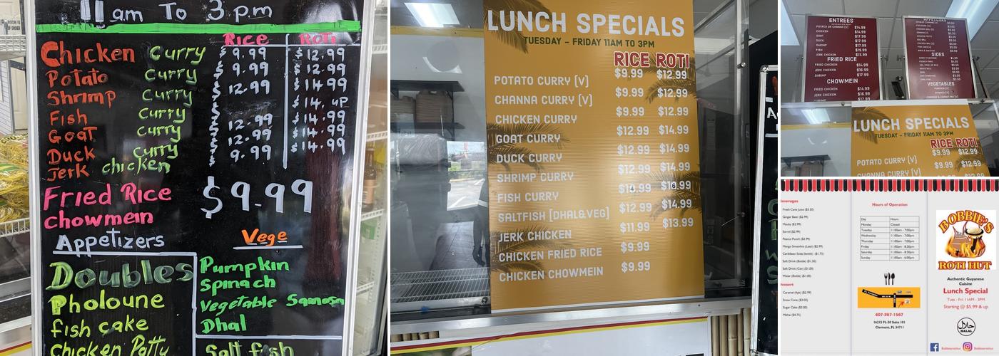 Bobbi's Roti Hut Menu
