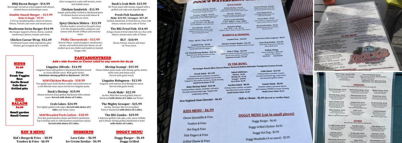 Dock's WaterFront Menu