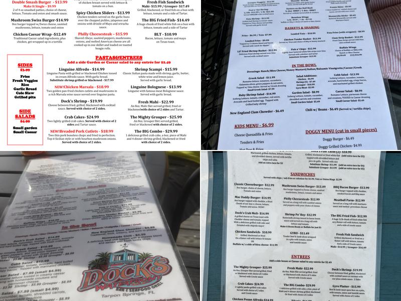 Dock's WaterFront Menu