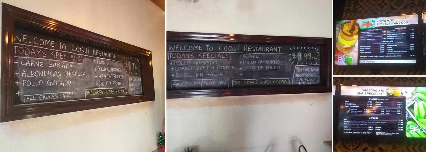 Coqui Restaurant Menu
