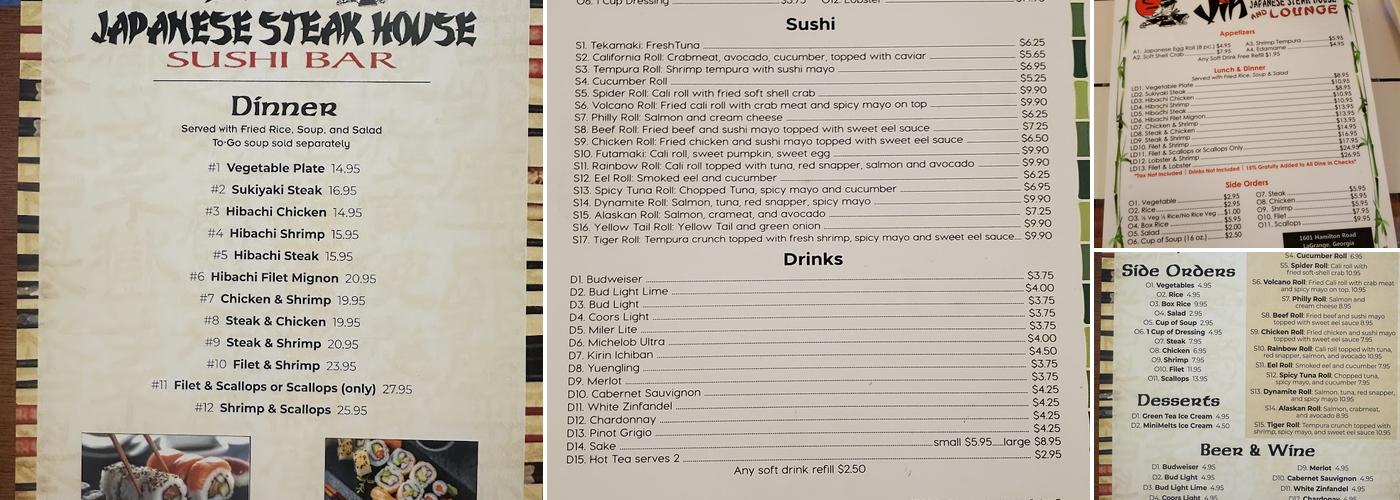 Jin Japanese Steak House and Lounge Menu