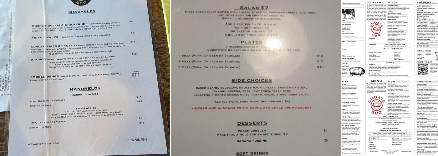 Choate BBQ Menu