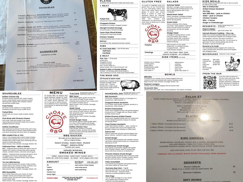 Choate BBQ Menu