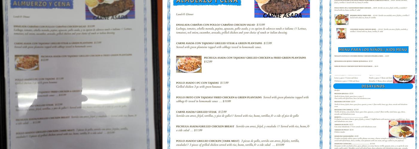 Cabañas Grill Restaurant Menu