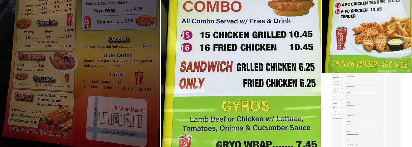 JB'S WING MASTER Menu