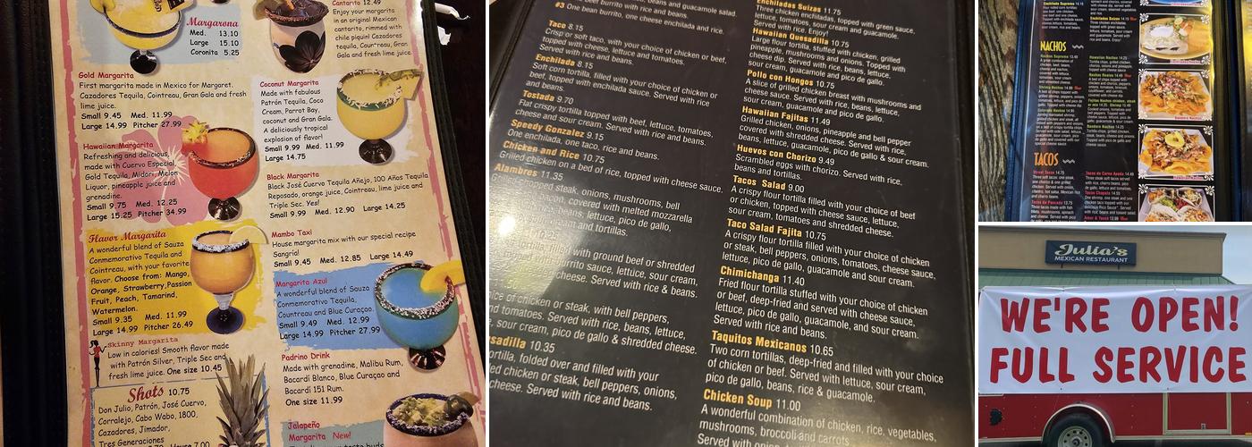 Julia's Mexican Restaurant Menu