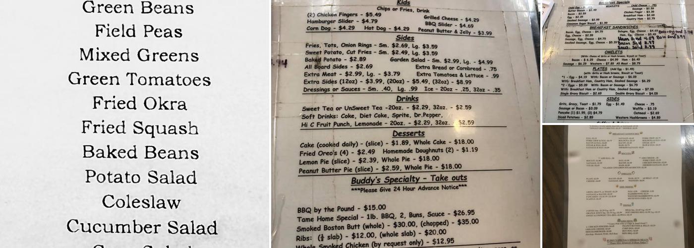 Buddy's BBQ Menu