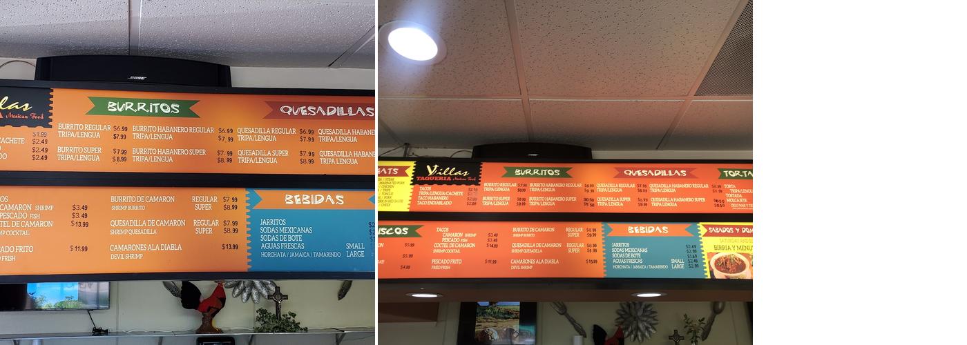 Villas Taqueria Menu