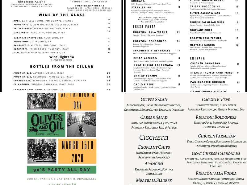 Olives and Oil Pizzeria Menu